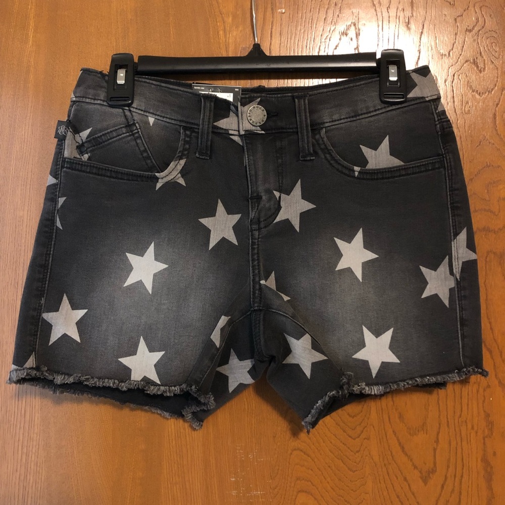 Rock & Republic Hula dark gray Naughty Nova mid-rise frayed star shorts 4 NWT